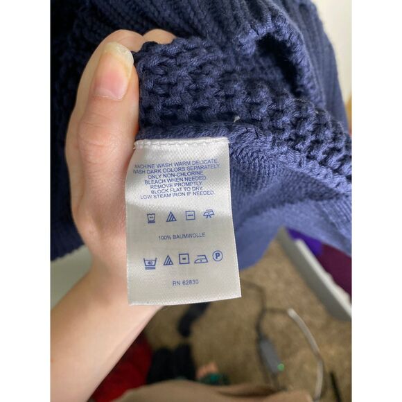 Lands End womens sweater 1X blue cable knit nautical pullover cotton chunky - Picture 5 of 7